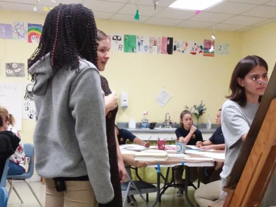 Students in art class